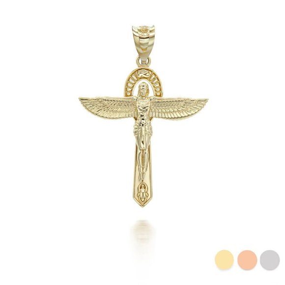 14K Solid Gold Egyptian Goddess Isis Pendant Charm - Yellow, Rose, or White